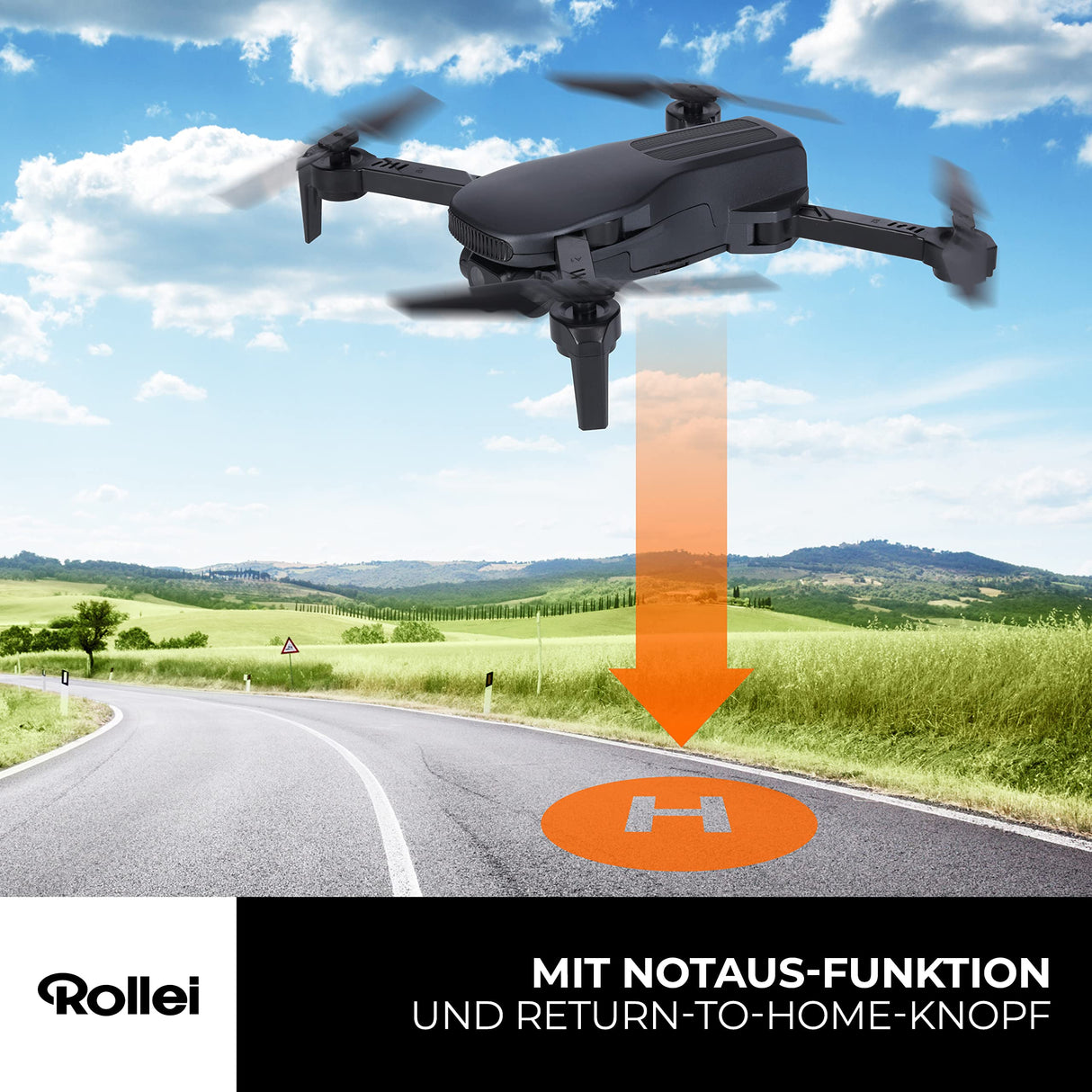 Rollei Fly 80 Combo Drone, transmisión de imagen WiFi en vivo, giroscopio de 6 ejes, cámara Full HD, tiempo de vuelo largo, control de aplicación e incluye servicio remoto