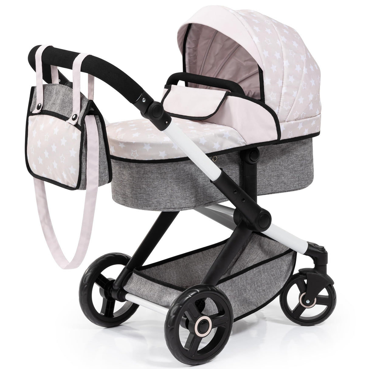 Bayer Design 17031AA Cochecito de muñeca Combi Xeo, Carro para muñecos, Bolsa, Convertible, Regulable en Altura