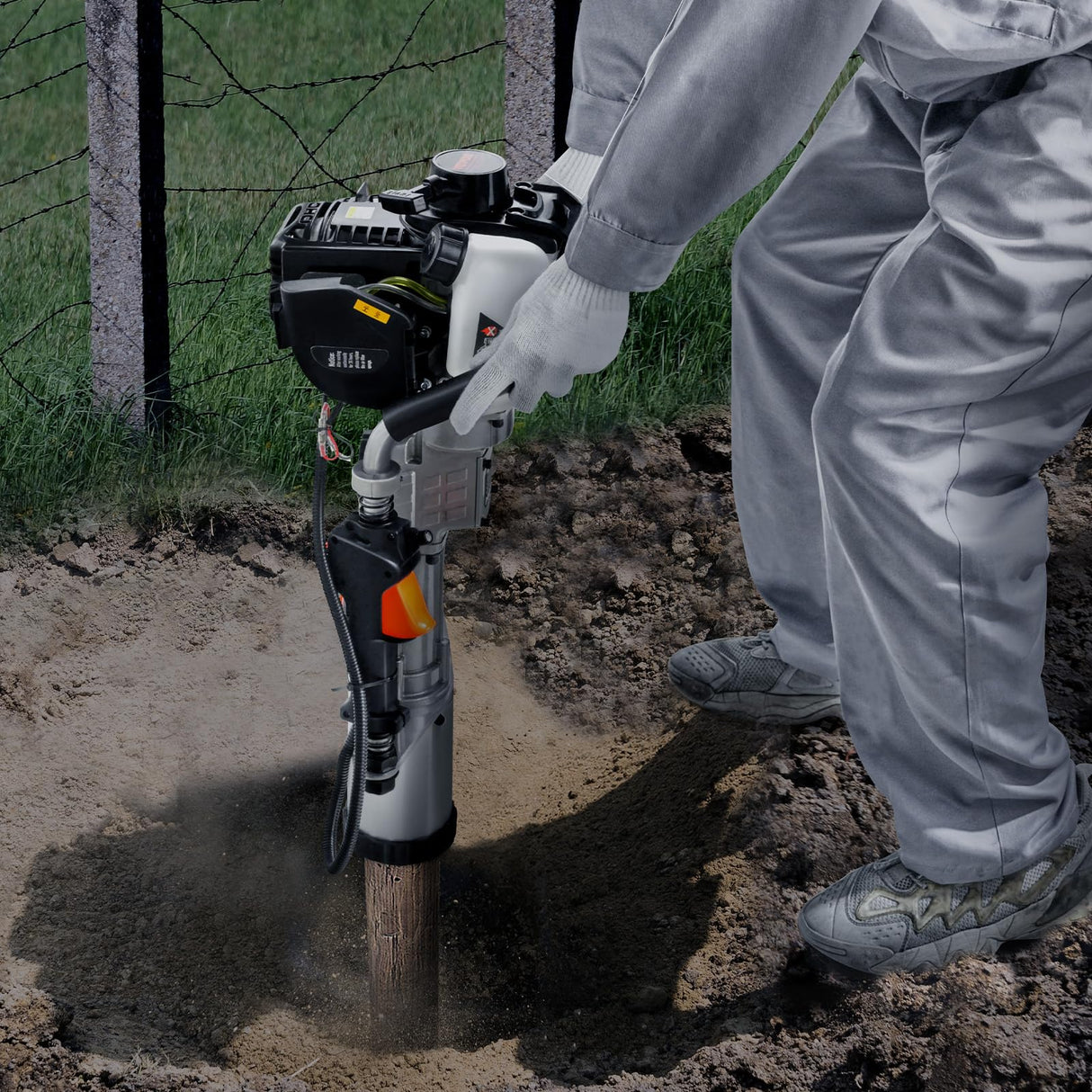 VEVOR Controlador de Postes de Gas 37,7 cc Controlador de Postes de Cerca en T Portátil de 4 Etapas 1000W con 3 Cabezales de Conducción 45/55/88mm para Cercas Agrícolas, Ranchos, Mejoras de Carreteras