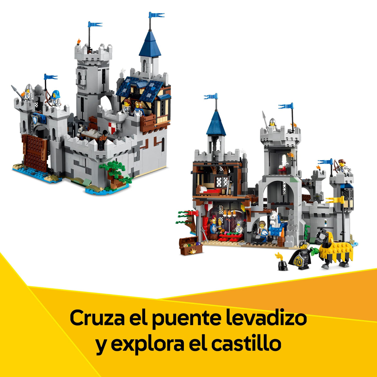 LEGO Creator 3 en 1 Castillo Medieval de los Caballeros del Corcel de Juguete - Transformable en Torneo de Justas o Aldea - 6 Minifiguras y Caballos - Regalo para Niños y Niñas de 9+ Años - 31168