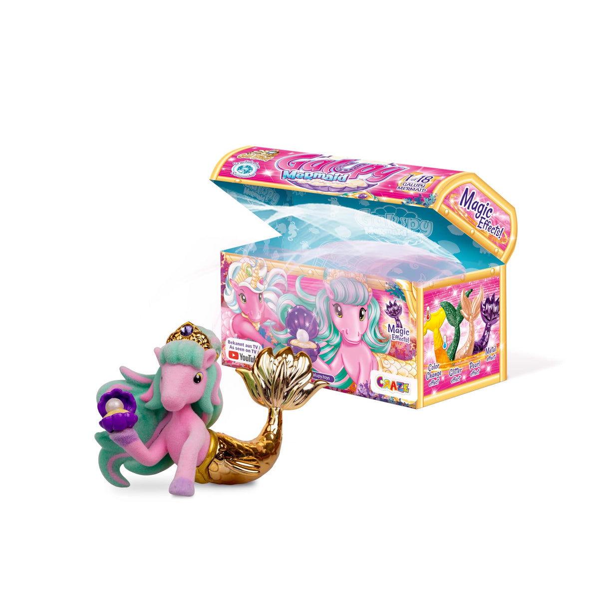Galupy Mermaid, 20 Figuras de Juguete para niñas, 20 Unicornios con Cola de Sirena, Figuras coleccionables, Caja de 20 cofres Individuales