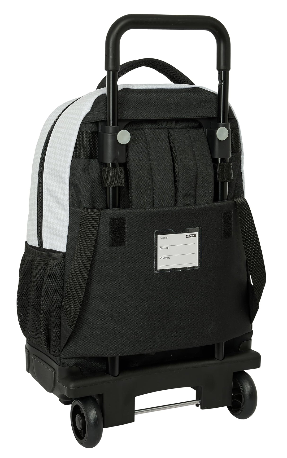 Real Madrid 1ª EQUIPACIÓN 24/25 - Mochila Grande con Ruedas, Compacta, Extraíble, Ideal para Niños de Diferentes Edades, Cómoda y Versátil, Calidad y Resistencia, 33x22x45 cm, Color Blanco/Gris