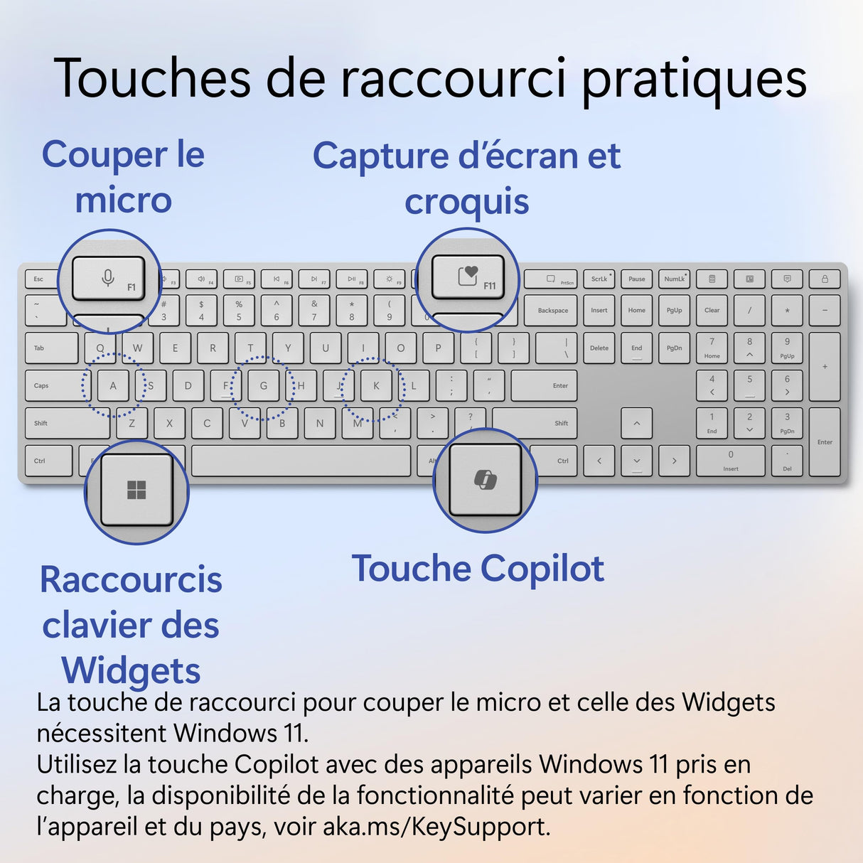 Surface Microsoft Keyboard 2024 - Teclado inalámbrico Bluetooth Compatible con Windows 11 (Teclado AZERTY francés) - Gris