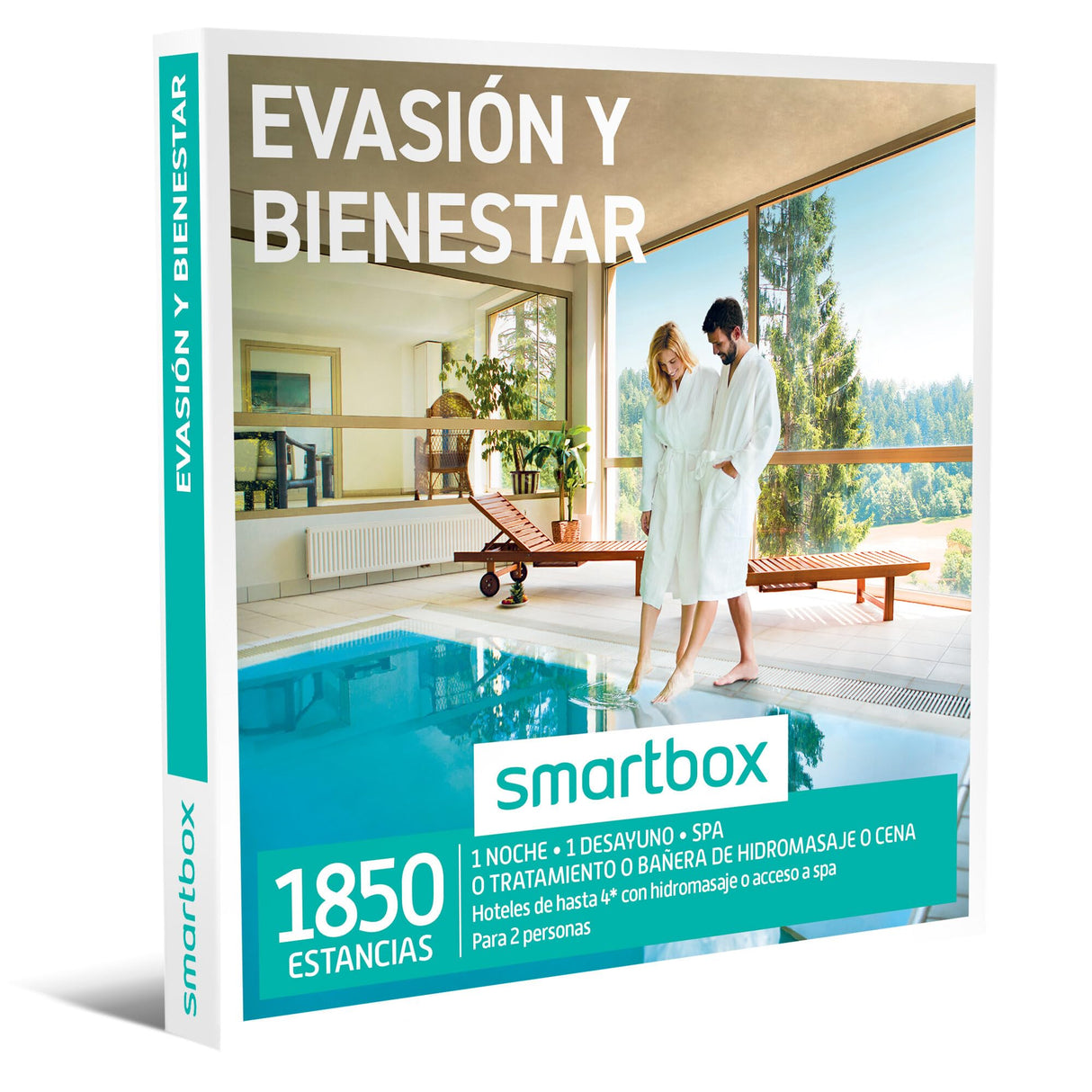 Smartbox - Caja Regalo para Hombre o Mujer - Evasión y Bienestar - Ideas Regalos Originales - 1 Noche con Desayuno y SPA, bañera de hidromasaje, Tratamiento o Cena para 2 Personas