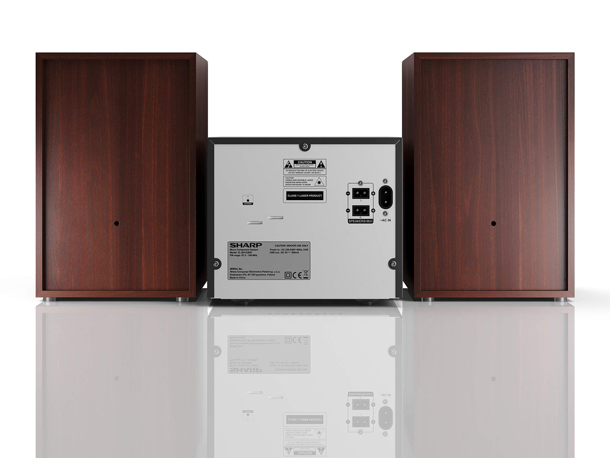 Sharp XL-B512(BR) Microcadena Sound System Estereo con Radio FM, Bluetooth v5.0, CD-MP3, reproducción USB, Altavoces de Madera y 45W Color Marron