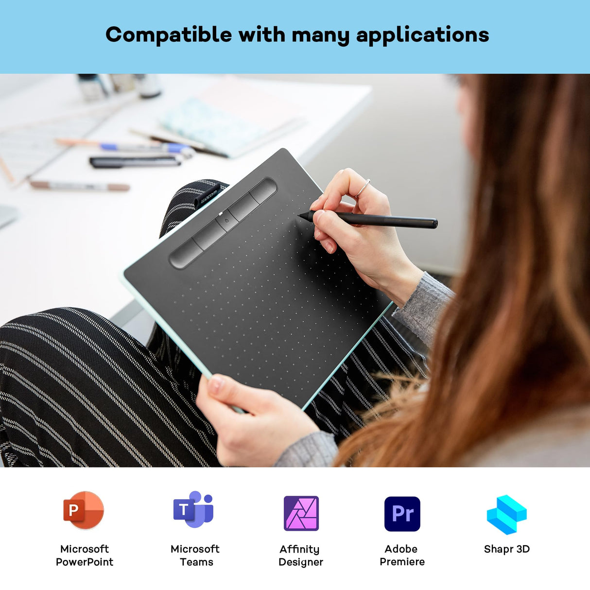 Wacom Intuos M - Tableta Gráfica Bluetooth para pintar, dibujar y editar photos con 3 softwares creativos incluidos para descargar, Windows & Mac, óptima para oficina en casa y e-learning, pistacho