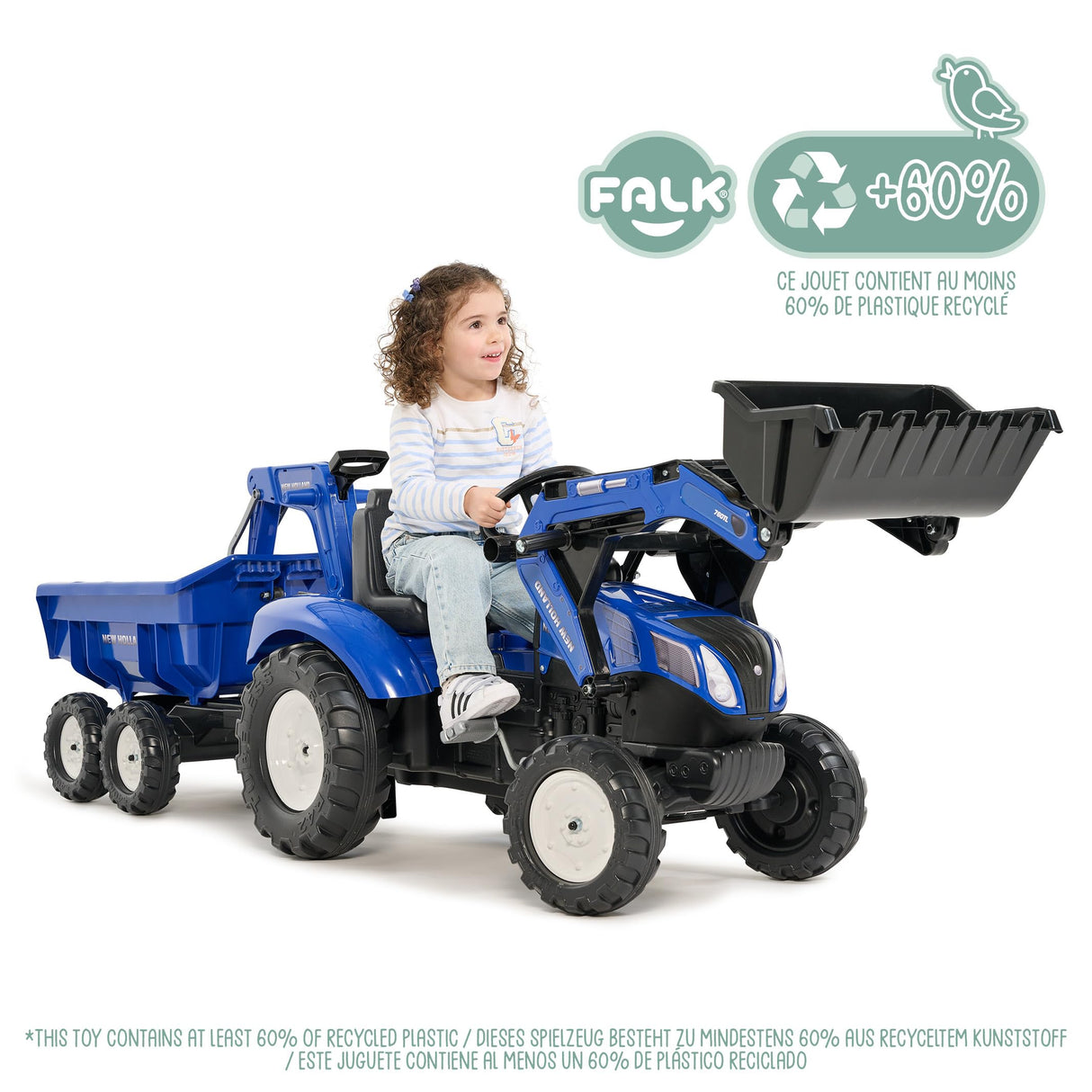 FALK - Retroexcavadora de Pedales New Holland con Excavadora y Remolque basculante - A Partir de 3 años - Fabricada en Francia - Asiento Giratorio - 3090W