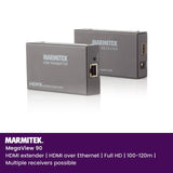 HDMI Extender LAN - Marmitek MegaView 90 - Cable o red CAT 5e / 6 (IP/LAN) - 1080p - 120m - Receptores adicionales posibles - Extensor HDMI a través de la red existente - Plug & Play