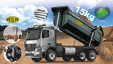 JAMARA Volquete Mercedes-Benz Arocs Metal Meiller 1:20 2,4 GHz, Capacidad de elevación de 15 kg, Engranaje de Metal, 4 Ruedas, suspensión de suspensión, neumáticos de Goma, luz LED