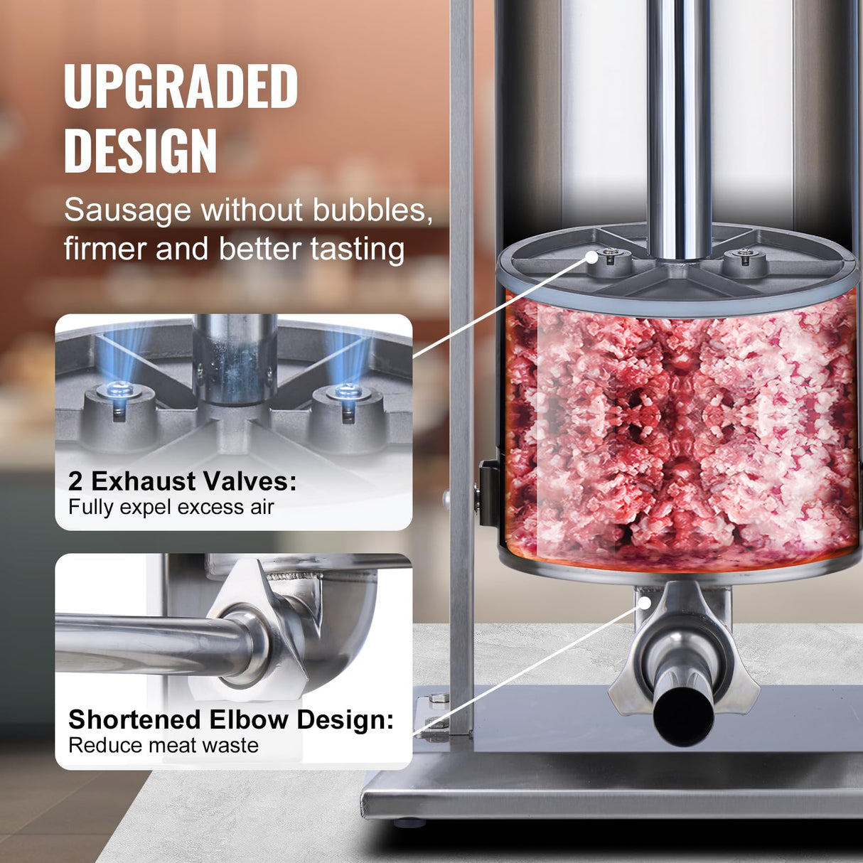 VEVOR Embutidora Manual de Salchichas Capacidad de 15 L Máquina de Salchichas Vertical de Acero Inoxidable con 5 Tubos de Relleno para Churros Salchichas para Restaurante Supermercado Cocina