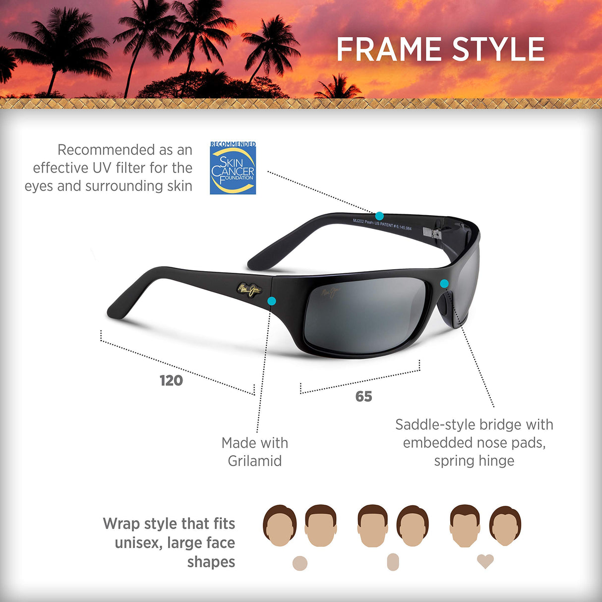 Maui Jim PEAHI Gafas, Gloss Black, 65/19/120 Unisex Adultos