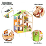 Hape Casa Madera con Muebles para Niños y Niñas| Casa de Muñecas de Juguete Galardonada de 3 Pisos con Muebles, Accesorios, Escaleras Móviles y con Temática de Las Estaciones del Año
