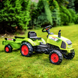 FALK - Tractor a Pedales Claas con Remolque, A Partir de 2 años, Volante con bocina, Verde Caqui (2041C)