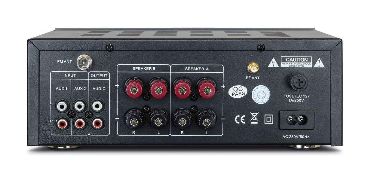 Dynavox VT-80 MK Amplificador estéreo Compacto, 4 terminales de Altavoz atornillables, Control Remoto para entradas Digitales (USB, Tarjeta SD), Antena BT integrada y Radio FM, Negro