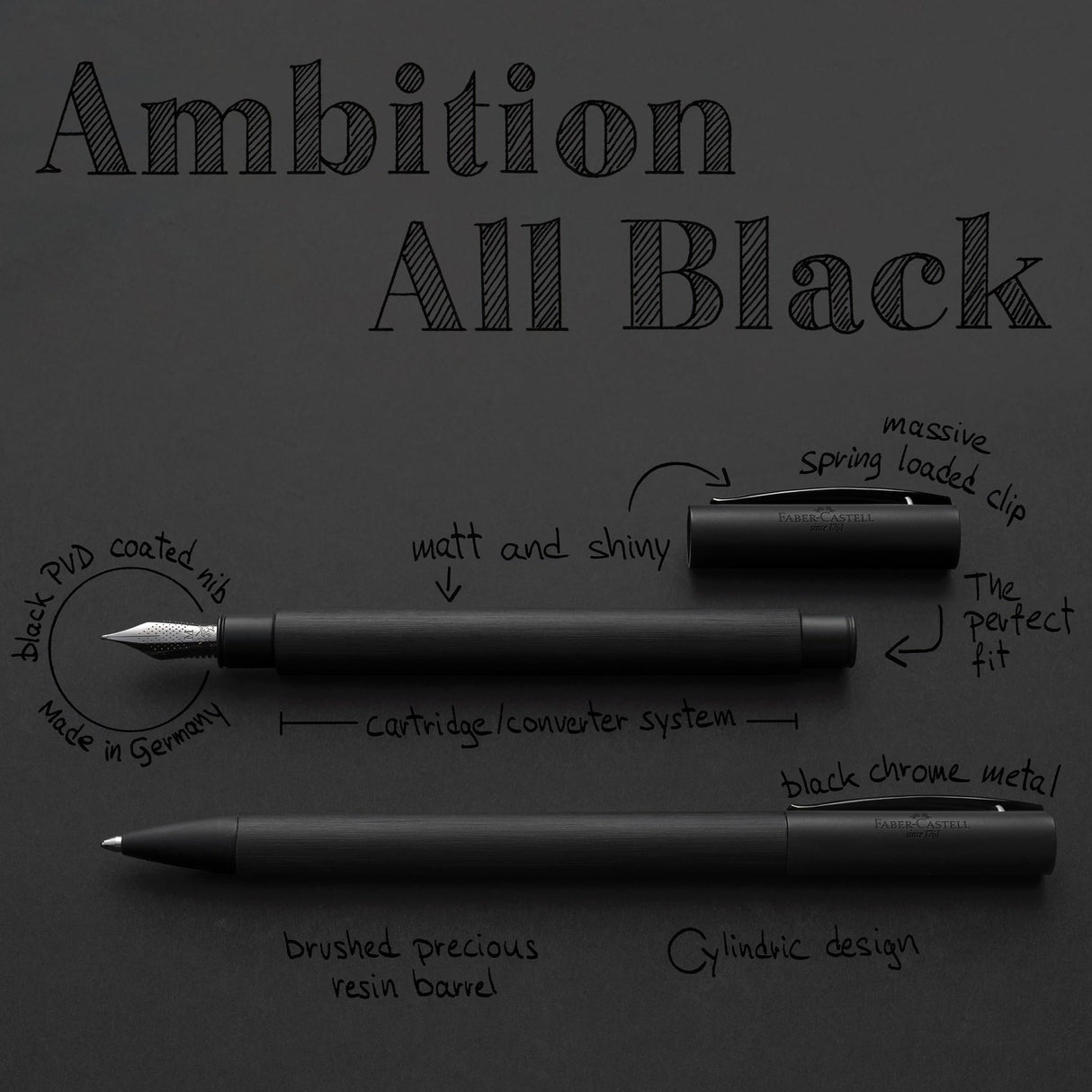 Faber-Castell 147150 - Pluma estilográfica Ambition - Negro - Tamaño M