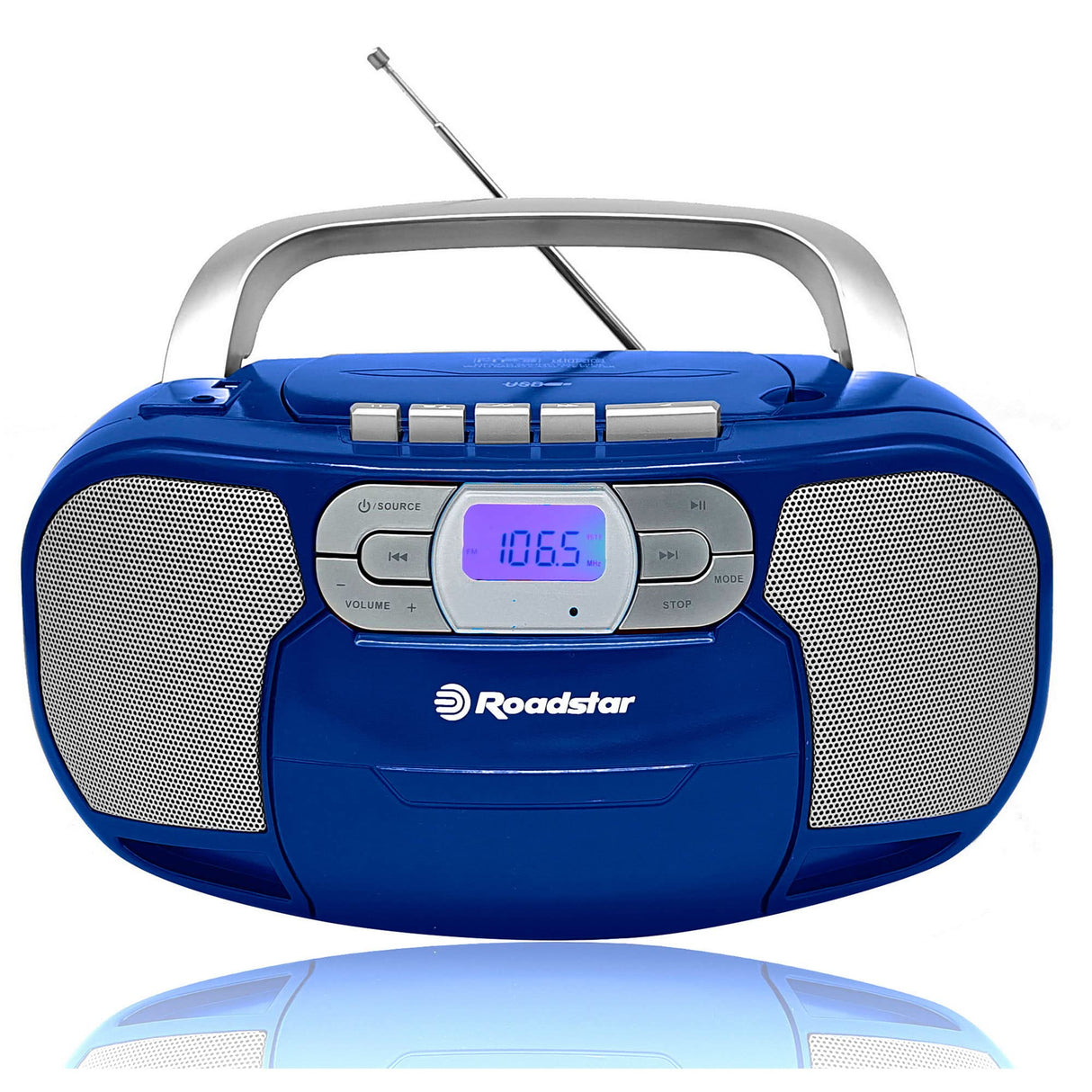 Roadstar RCR-4635UMP/BL Radio CD Portátil Cassette, Radio Digital PLL FM, Boombox Reproductor CD-MP3, USB, AUX-IN, Salida de Auriculares, Azul