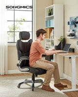 SONGMICS Silla de Oficina, Silla Gaming Ergonómica, Mecanismo de Inclinación, Apoyabrazos Plegables, Ruedas Universales, Altura Ajustable, Silla Racing, Negro Tinta OBG65BK