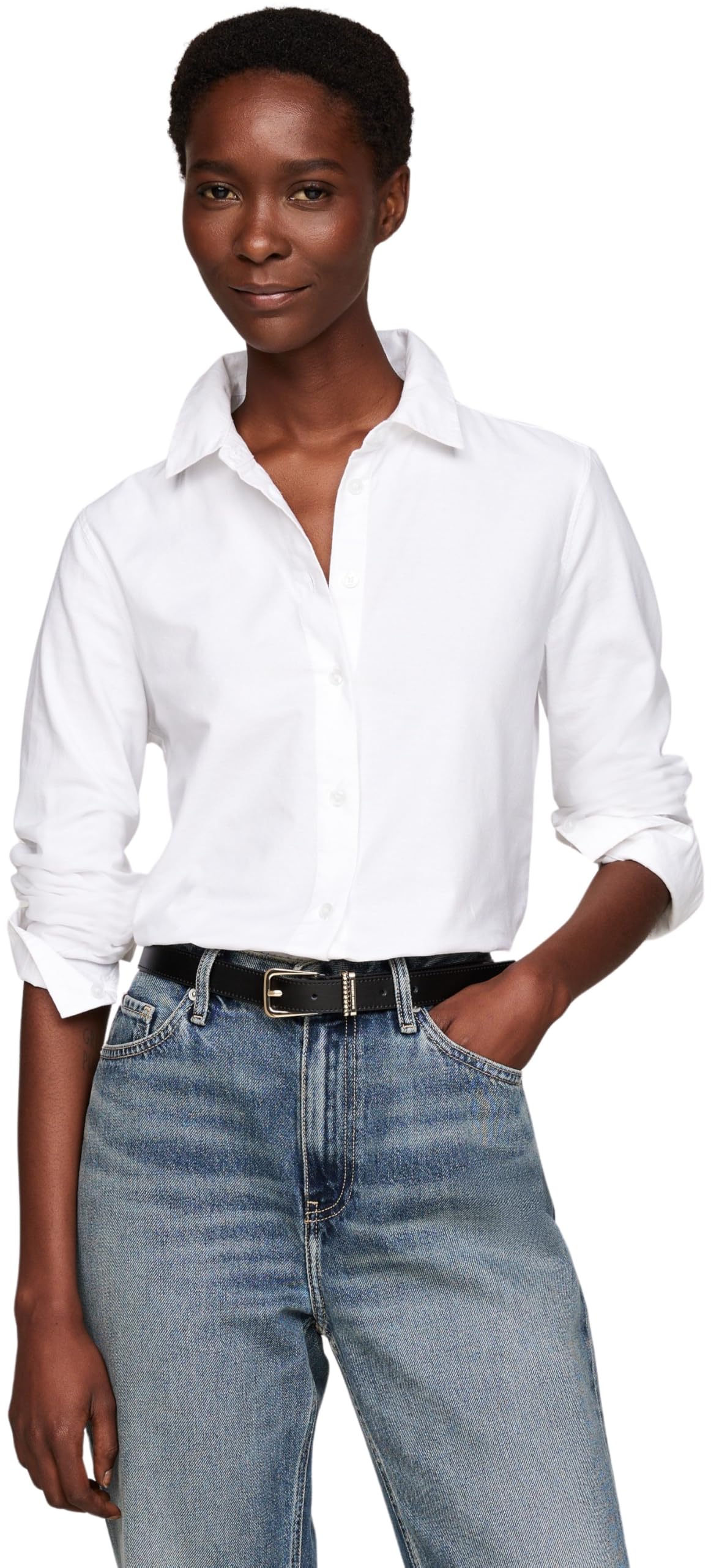 Tommy Hilfiger Camisa Mujer Oxford Cotton Regular Shirt de Algodón, Blanco (TH Optic White), 38