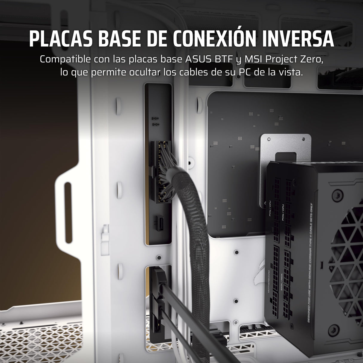 CORSAIR 2500X Pequeña-Torre mATX Caja de PC de Doble Cámara - Cristal Templado Panorámico - Conexión Inversa Compatible con Placa Base - Sin Ventiladores Incluidos - Negro/Madera de Nogal