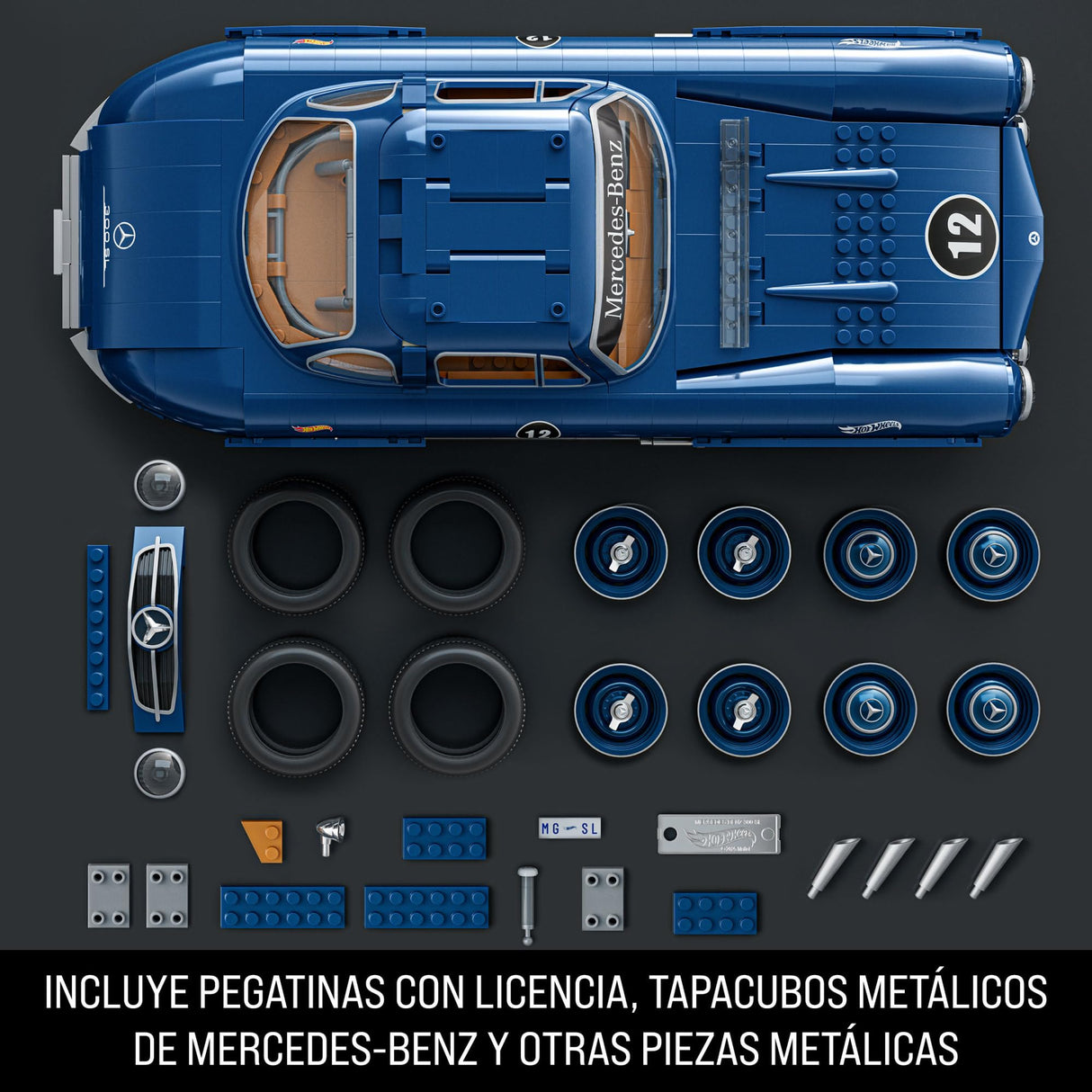 Mattel Brick Shop Hot Wheels Premium Series , juego de construcción Mercedes-Benz 300 SL. 1600 piezas, detalles realistas y piezas metálicas, para adultos coleccionistas, HWW25