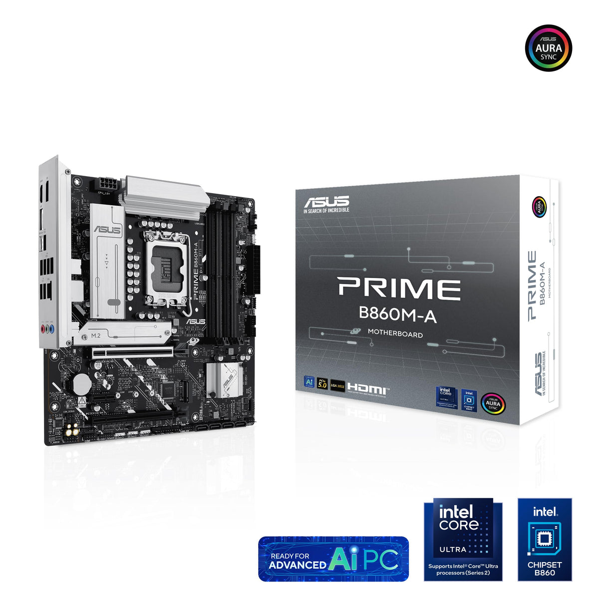 ASUS Prime B860M-A - Placa Base Intel mATX, 7+1+1+1 80A DrMOS etapas de Potencia, DDR5, PCIe 5.0, 2 Ranuras M.2, Realtek 2.5 GB Ethernet, Doble DisplayPort, HDMI, USB Trasero de 20 Gbps Tipo C