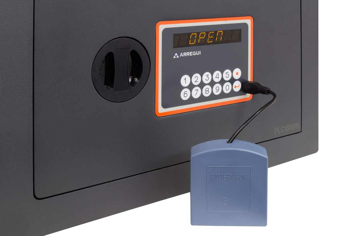 Arregui 180120 Fuerte de Acero Apertura Electronica de codigo | Caja para casa y Negocio, fácil de Usar, Alto Nivel de Seguridad, 25 x 35 x 25 cm