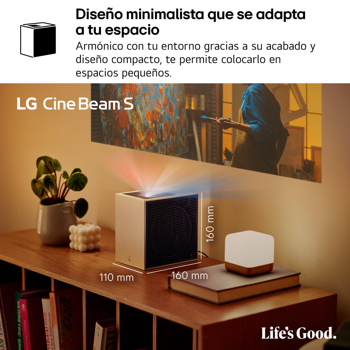 LG PU615U - Proyector CineBeam S, 4K UHD, 40 hasta 100", Smart TV con webOS, Tiro Ultra Corto, Láser RGB 500 Lúmenes, Dolby Atmos, HDMI eARC y USB-C