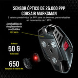 Corsair Ratón M65 RGB ULTRA WIRELESS Ratón para Juegos FPS Ajustable - 26.000 DPI - Inalámbrico Sub-1ms - Batería Hasta 120 Horas - Compatible con iCUE - PC, Mac, PS5, PS4, Xbox - Negro
