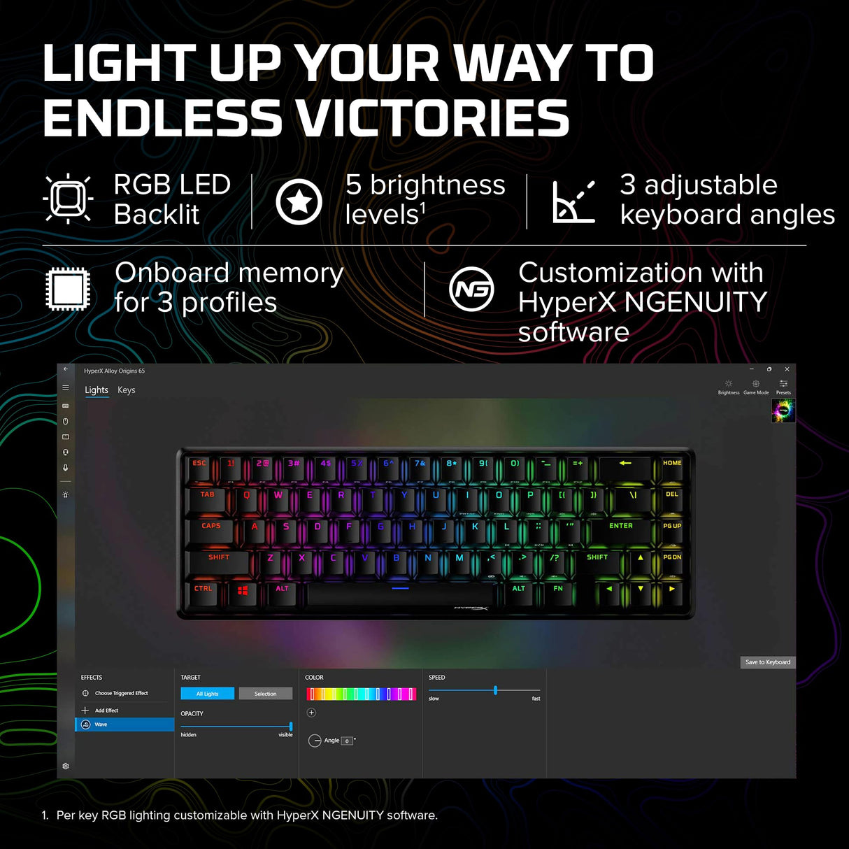 HyperX Alloy Origins 65 – Teclado mecánico para juegos - Formato ultracompacto al 65% – Tecla HyperX Red (lineal) - Cubiertas de PBT de doble capa de las teclas - Retroiluminación LED RGB
