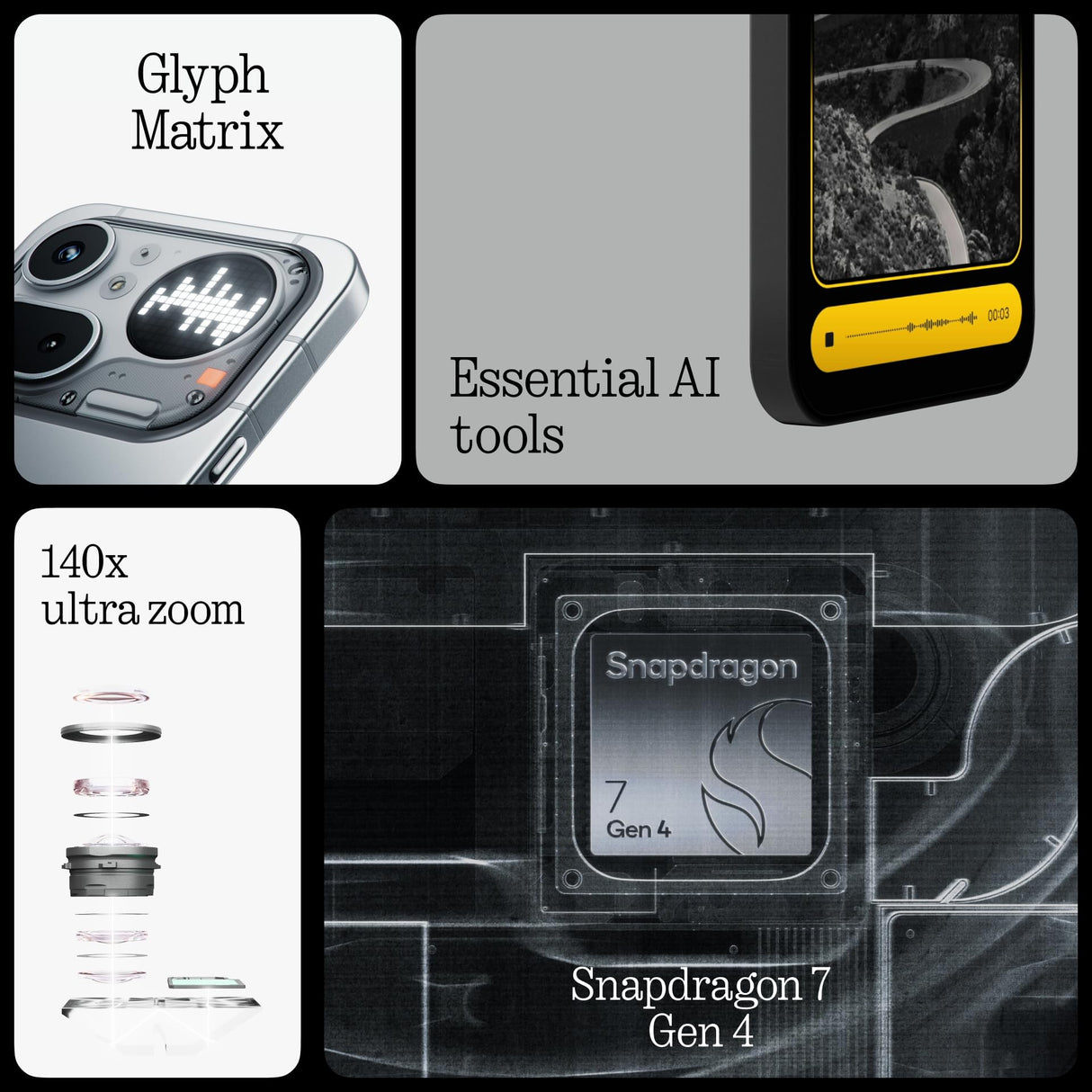 Nothing Phone (4a) Pro - Triple Cámara 50MP, Ultra Zoom 140x, Smartphone Unibody Metal, Batería Larga Duración, Carga Rápida 50W, AMOLED 144Hz, Glyph Bar, 12GB+256GB - Plata
