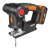 WORX WX550 Sierra sable y de calar 2 en 1 20V PowerShare, Batería 2Ah, Cambio de cuchilla sin herramientas, Velocidad variable, Negro, Naranja