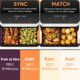 Cosori Freidora de Aire Grande-True Acero Inox-4 Resistencias Dual Blaze TwinFry 10 L-Flexible Doble Cesta Air Fryer 2800 W- Smart WIFI Control– 66 % Eficiencia Energética-6 en 1-Máx 10 Personas