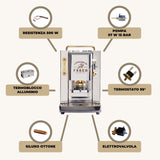 FABER COFFEE MACHINES | Modelo Pro Total Inox Deluxe | Cafetera monodosis ese 44 mm | Prensacialda de latón ajustable | electroválvula de serie (LATÓN)