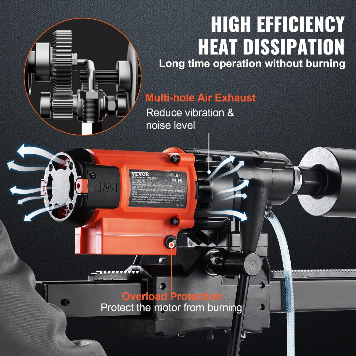 VEVOR Taladro de Diamante Diámetro Máximo de 20 cm Máquina Perforadora de Diamante Profundidad de 60 cm Perforación en Seco y Húmedo 750 rpm Taladro Diamantado para Construcción de Hormigón Armado
