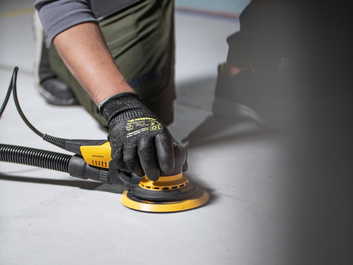 Mirka DEROS II 650 Lijadora electrica excéntrica con aspiración central y cierre adhesivo para papel de lija Ø 150 mm/Órbita 5.0mm Lijadora orbital para lijado sin polvo de madera, yeso y metal