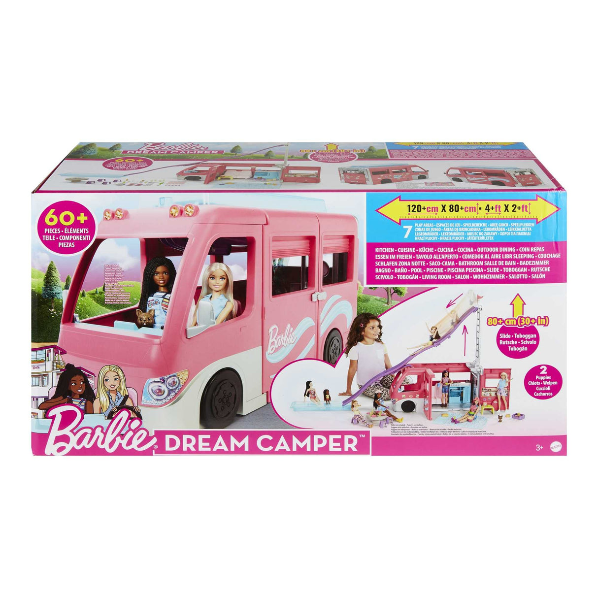 Barbie Supercaravana Dreamcamper 2022 Coche para muñecas con tobogán y Accesorios de Juguete(Mattel HCD46)