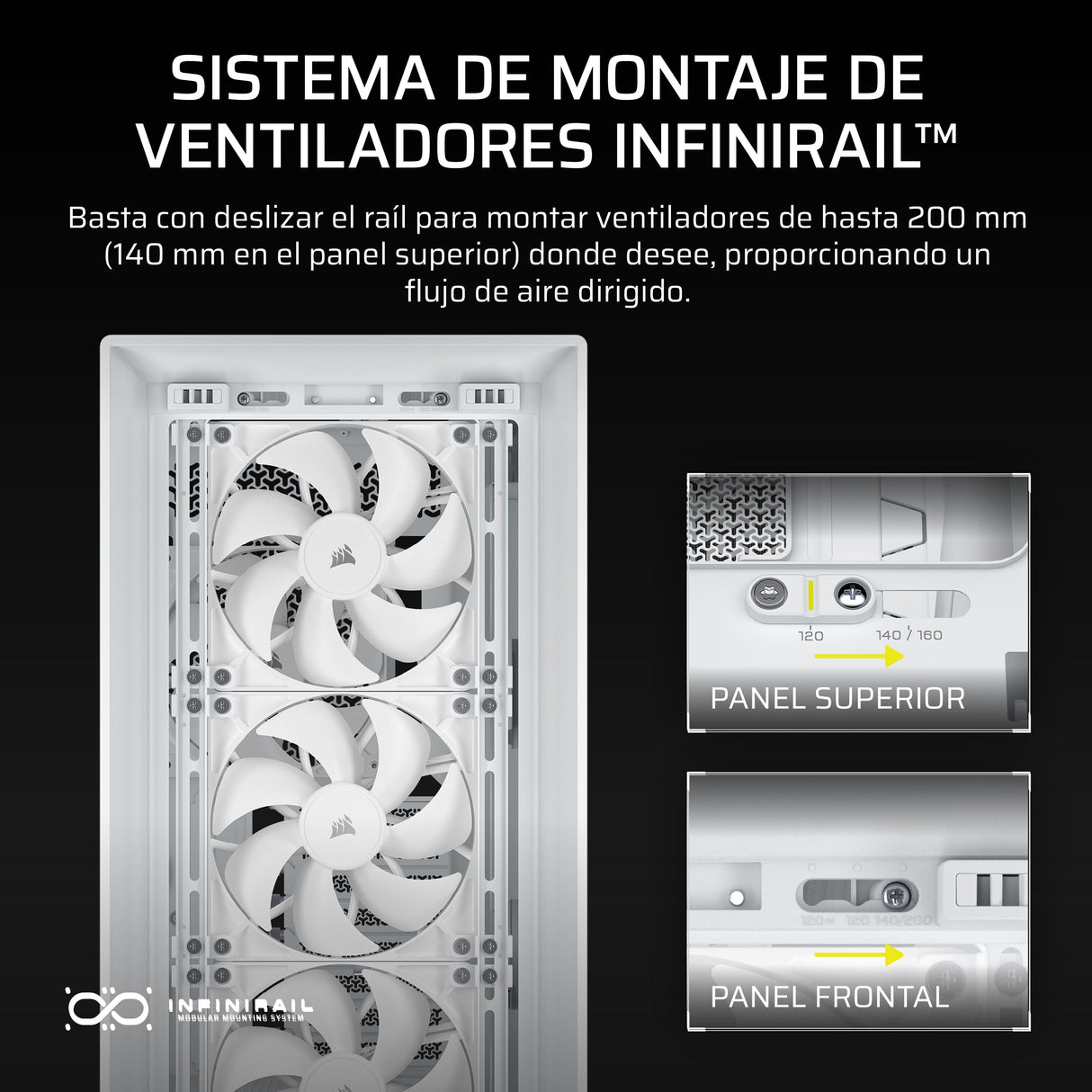 CORSAIR Frame 5000D RS Caja Modular Mid-Tower de Gran Flujo de Aire para PC – 4X Ventiladores RS Preinstalados, Sistema de Montaje de Ventiladores InfiniRail – Blanc