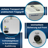 PeakTech 2240 - Transformador de Aislamiento, Dispositivo de Medición, Toroidal, Galvánico, Clase de Protección 1, Uso Móvil, Voltaje de Entrada 230 V, Potencia de Salida 500 W - 160 x 125 x 235 mm