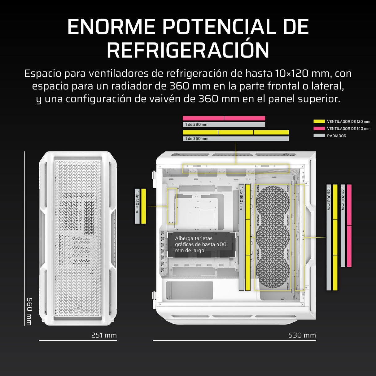 CORSAIR 5000T Caja Mid–Tower ATX para PC – Paneles de Flujo de Aire Frontales y en el Techo extraíbles, Interior Espacioso, ASUS BTF, MSI Project Zero, Gigabyte Project Stealth – Blanco