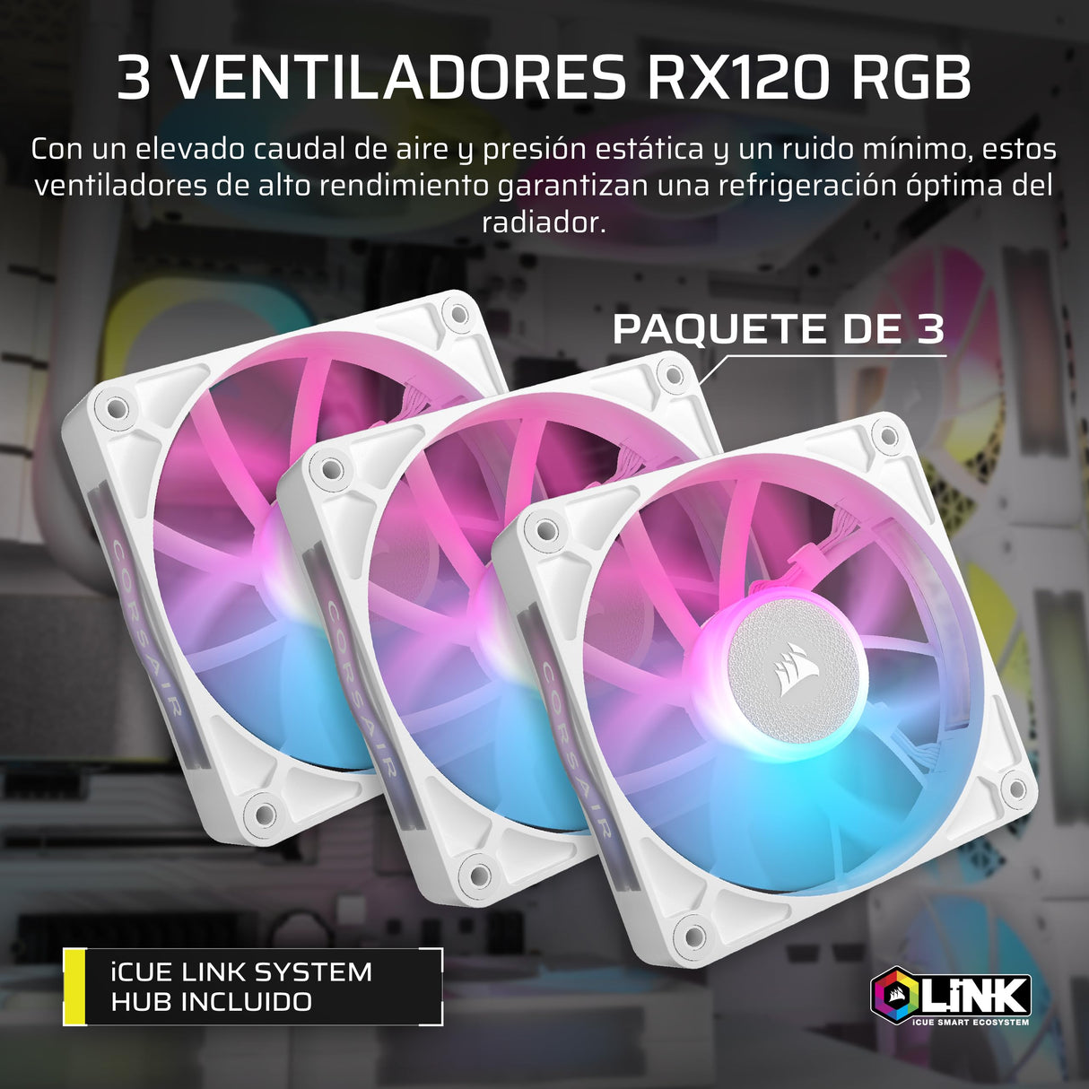 Corsair iCUE Link XH505i RX360 RGB Kit de Refrigeración Personalizada – Bloque de Refrigeración Liquida XC7 Elite, Bomba y Depósito XD6 Elite, 3 RX120 RGB, Radiador XR5 de 360 mm, System Hub - Blanco