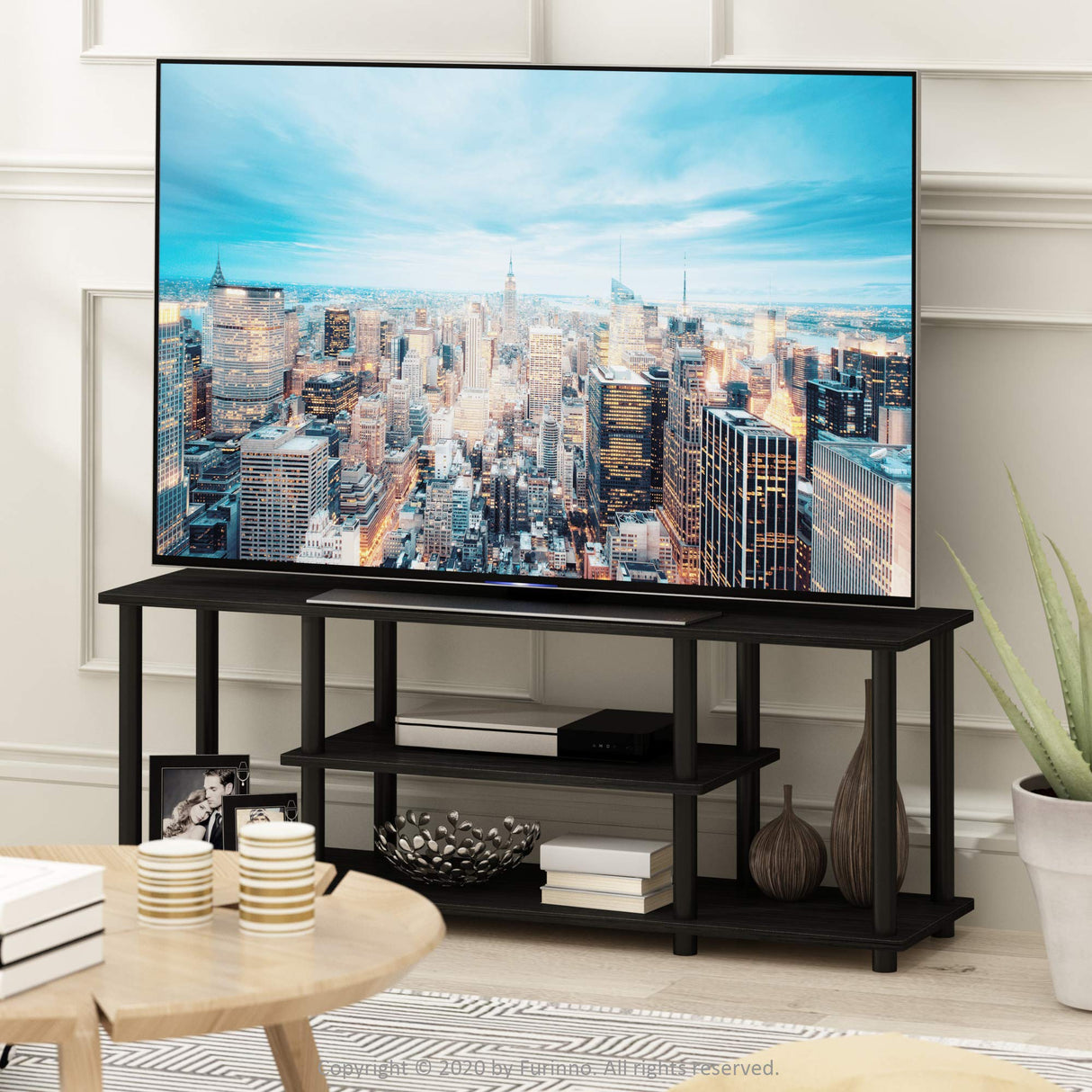 Furinno Soportes de TV de entretenimiento de 3 niveles Nogal/Negro
