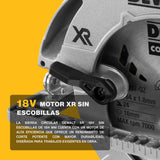 DEWALT XR 18V Sierra Circular Sin Escobillas 184mm, Compatible con Guía, Corte Profundo 58mm, Ajuste sin Herramientas, Caja TSTAK, LED, Extracción de Polvo AirLock, Solo Cuerpo – DCS572NT-XJ