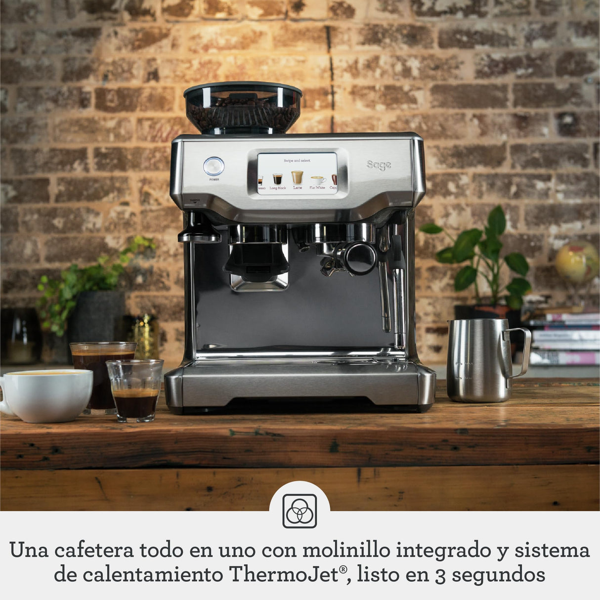 Sage - The Barista Touch - Cafetera Profesional con Pantalla Táctil, Molinillo Incorporado y Espumador de Leche, Acero Inoxidable Negro