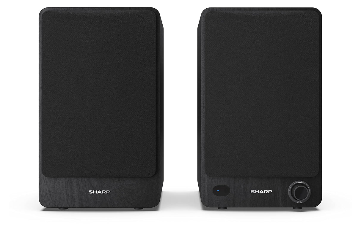 Sharp CP-SS30(BK) Pareja Altavoces estantería Activos 2vías, 60W RMS (2x30W) Carcasa Madera, Bluetooth v5.0, USB, óptica, Auxiliar, RCA, Ajuste Graves y Agudos, Rejilla extraíble, Mando a Distancia.
