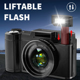 SWAGITLOUD Cámara Digital 4K 48MP Vlogging para YouTube con Zoom Digital 16X, Función Macro y Flash Elevable, Compacta con Pantalla Abatible de 3 Pulgadas 180°, Tarjeta TF de 32 GB, 2 Baterías, Negra