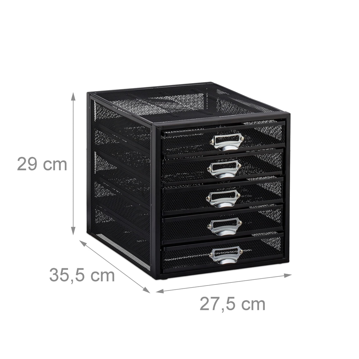 Relaxdays Organizador Escritorio con 5 Cajones para Documentos A4, Acero, Negro, 29 x 27,5 x 35,5 cm