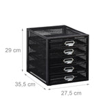 Relaxdays Organizador Escritorio con 5 Cajones para Documentos A4, Acero, Negro, 29 x 27,5 x 35,5 cm