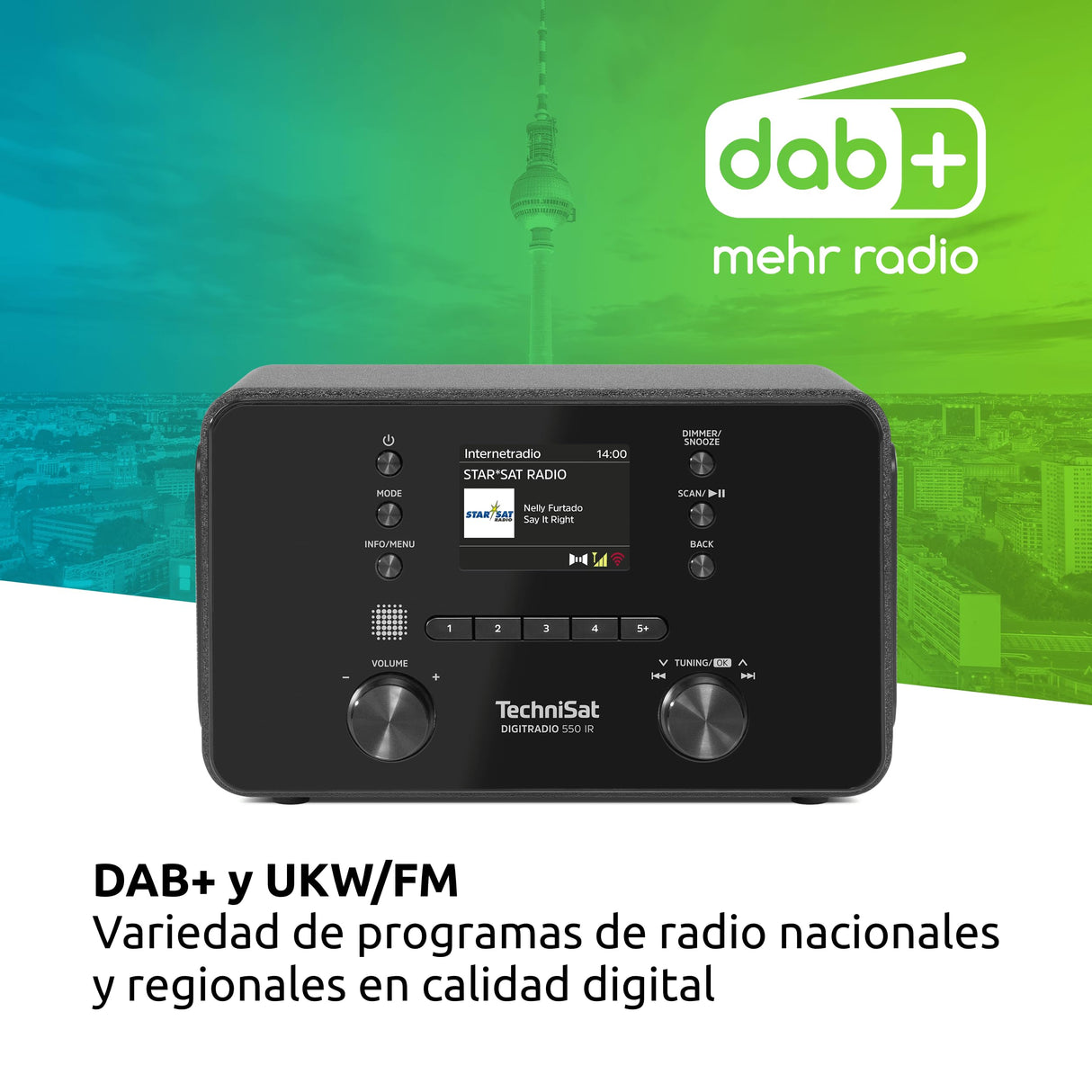 TechniSat DIGITRADIO 550 IR - Radio estéreo por Internet (Dab+, FM, WLAN, Bluetooth, Control por App, Despertador), Negro