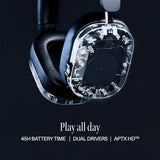DEFUNC Mondo by Auriculares inalámbricos Over-Ear con Cable Opcional, 45 Horas de Tiempo de reproducción Activa, Bluetooth, Doble micrófono ENC y Controladores, Transparente