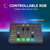 FIFINE Mezclador de Audio, RGB Streaming Gaming Audio Mixer PC con Interfaz de XLR, Gaming Audio Mixer con Control Individual, Control de Volumen, Botón de Silencio, Alimentación Phantom de 48V